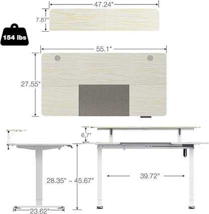 WOKA 55 x 28 Inch Electric Standing Desk with Wheels, Height Adjustable Stand up Desk with a Monitor Stand Riser, Standing Computer Desk with Memory Controllers, Adjustable Desks for Home Office - LeafyLoom