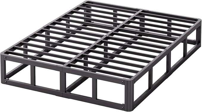 Queen Bed Frame, 9 Inch High Metal Box Spring with More Steel Slats Support, Sturdy Platform Bedframe Low to Floor, 3500 Lbs Weight Capacity Heavy Duty Mattress Base, Easy Assembly, Black - LeafyLoom