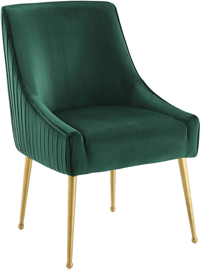 Modway Discern Pleated Back Upholstered Performance Velvet Dining Chair, Green - LeafyLoom