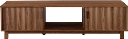 Walker Edison Walton Modern Fluted-Door Low Stand for TVs up to 65 Inches, 58 Inch, Mocha - LeafyLoom