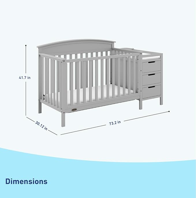 Graco Benton 5-in-1 Convertible Crib and Changer (Pebble Gray) – Crib and Changing Table Combo, Includes Water-Resistant Changing Pad, 3 Drawers, Converts to Toddler Bed, Daybed and Full-Size Bed - LeafyLoom