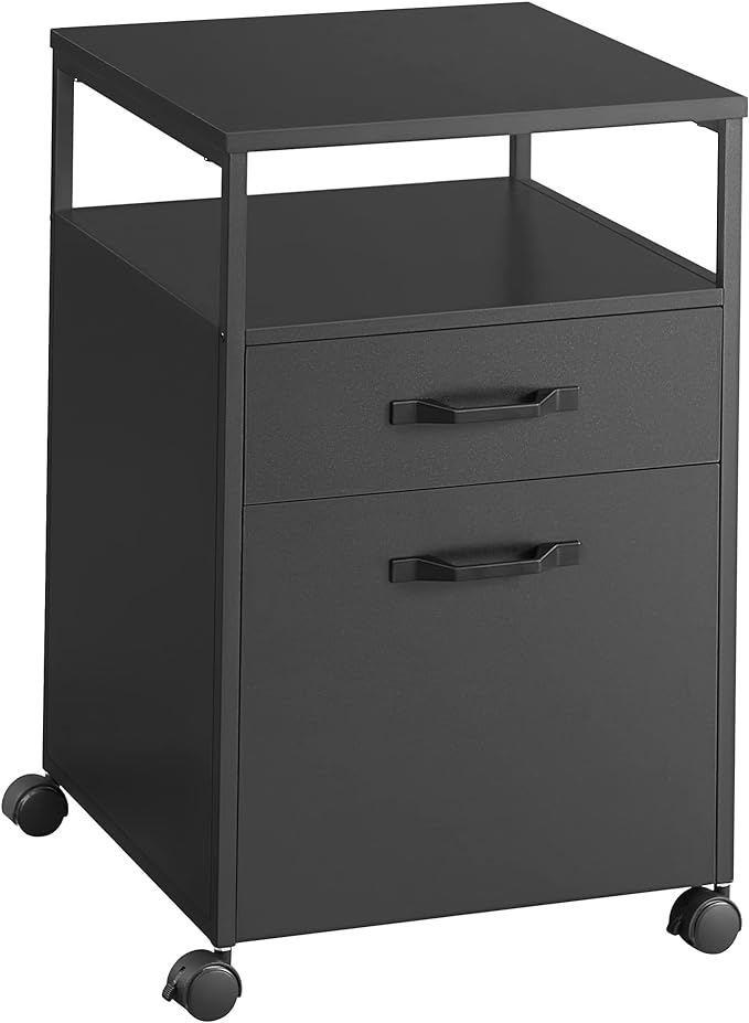 VASAGLE File Cabinet, Mobile Filing Cabinet with Wheels, 2 Drawers, Open Shelf, for A4, Letter Size, Hanging File Folders, Ink Black UOFC071B16 - LeafyLoom