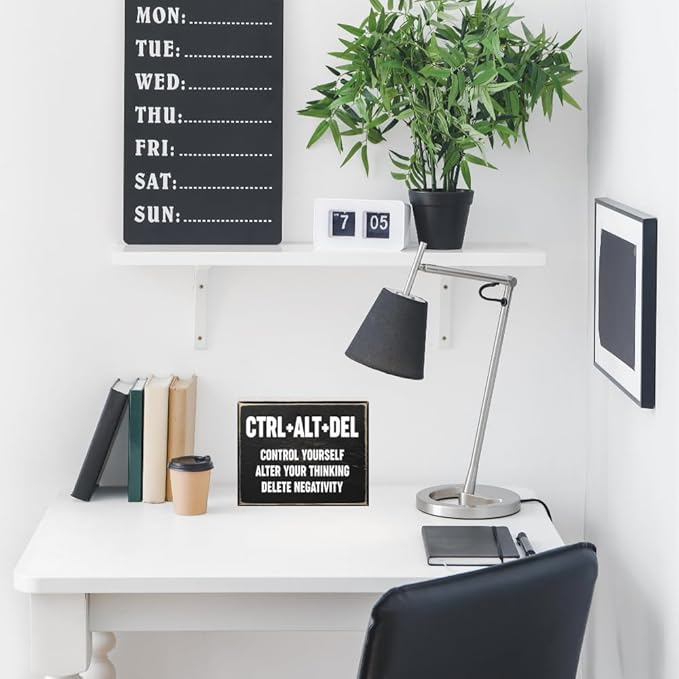 Creoate Home Office Desk Black Decor - Inspirational Farmhouse Wooden Box Sign - Cubicle Decor or Desk Decor for Women - Cute Desk Accessories - Encouragement Gifts - LeafyLoom