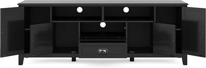 SIMPLIHOME Burlington SOLID WOOD 72 Inch Wide Transitional TV Media Stand in Black for TVs up to 80 Inches, For the Living Room and Entertainment Center - LeafyLoom