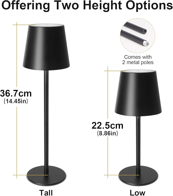 ORALUCE Cordless Table Lamp Rechargeable, Battery Operated LED Desk Lamp with USB Type-C Charging Port, 3 Color Stepless Dimming LED Lamp for Bedroom/Restaurant/Party/Coffee Shop/Camping/Bars, 2 Pack - LeafyLoom