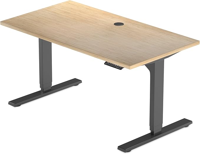 Standing desk bamboo, dual motor stand up desk adjustable height electric 48x30 - Bamboo Light Matte, Black Frame - LeafyLoom