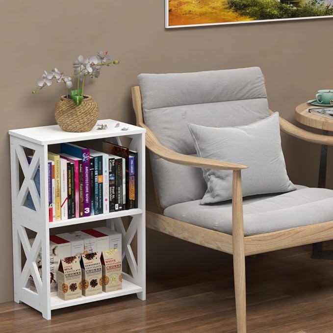 End Table & Side Table 3-Tier, 2 Shelf Small Bookcase, Bookshelf, Simple Nightstand, Bedside Table with for Bedroom, Bathroom, and Living Room Display Rack, White - LeafyLoom