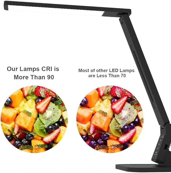 Desk Lamp, LED Dimmable Reading Light with Adjustable Lighting 5 Brightness Levels, 4 Light Colors and USB Charging Port Table Lamp (Piano Black) - LeafyLoom