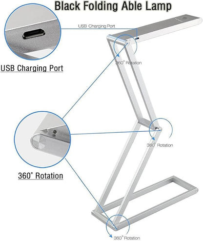 Foldable LED Desk Light, Slim Portable Rechargeable USB Table Light, Eye-Caring Aluminium Alloy Table Lamps,for Home, Reading, Studying, Work, Travel (Black) - LeafyLoom