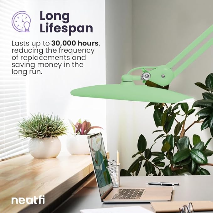 Neatfi XL 2,200 Lumens LED Task Lamp, 24W Super Bright Desk Lamp, 117 Pcs SMD LED, 4 Level Brightness, Dimmable, Task LED Light for Home, Office, Workbench (Non-CCT, Midnight Green) - LeafyLoom