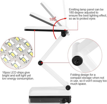 Yosoo Rechargeable Desk Lamp with USB Charger Portable Dimmable LED 16 LEDs Folding Light for Travel Reading Studing Home Office School - LeafyLoom