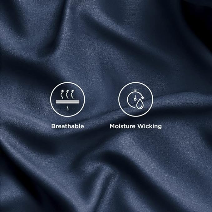 Bedsure Full Size Sheets, Cooling Sheets Full, Rayon Derived from Bamboo, Deep Pocket Up to 16", Breathable & Soft Bed Sheets, Hotel Luxury Silky Bedding Sheets & Pillowcases, Navy - LeafyLoom