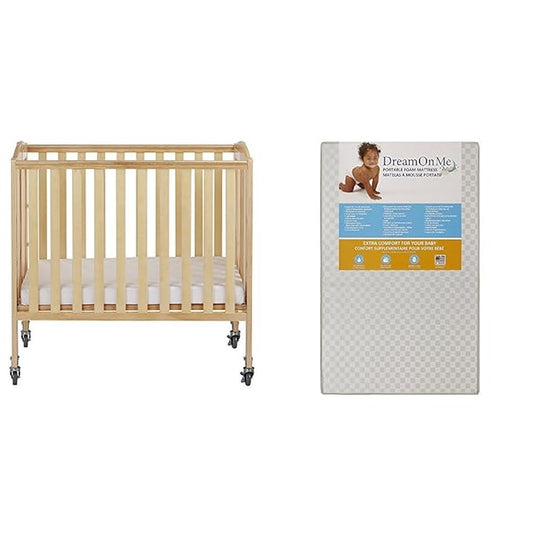 3-in-1 Folding Portable Crib with Dream On Me 3 Portable Crib Mattress, White - LeafyLoom