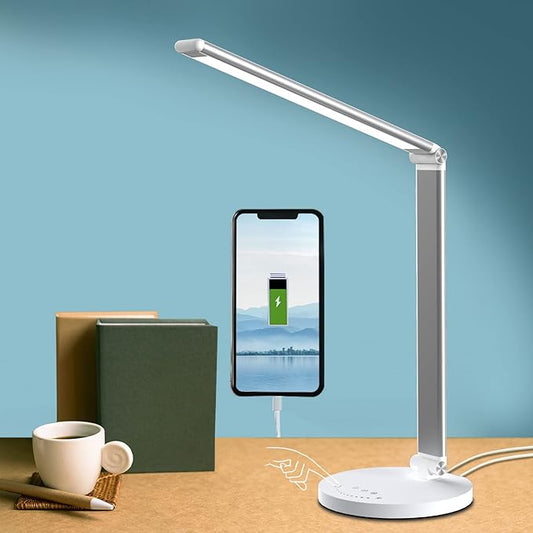 Touch Desk Lamp LED Dimmable 13W Table Study Lights,Night Light/Timer/Memory Function with USB Charging Ports, Adjustable Table Lamp for Reading/Working-Foldable/Rotatable - LeafyLoom