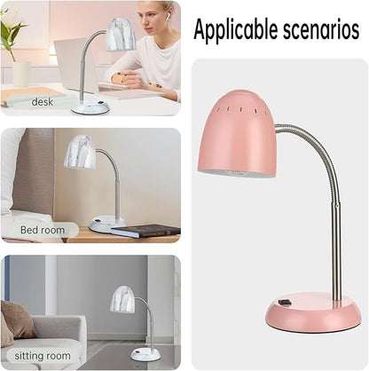 Eye-Caring Table Lamp of Simple Designs Home E26 Led Screw Basic Metal Desk Lamp with Flexible Gooseneck Hose Neck Study Lamp for Bedroom Office Living Room Convenient On/Off Switch(Pink) - LeafyLoom