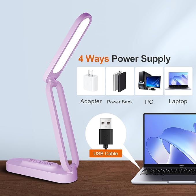 LED Desk Lamp for Office Home & Battery Operated Lamp Rechargeable Lamp Foldable & Portable Light, LED Desk Light Strip, 3 Brightness Dimmable Small Desk Lamp Wireless Reading Lamp - LeafyLoom