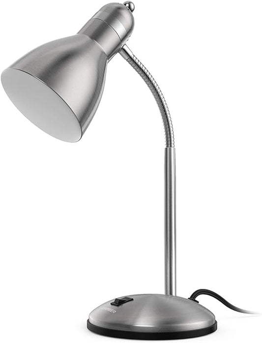 LEPOWER Metal Desk Lamp, Adjustable Goose Neck Table Lamp, Eye-Caring Study Desk Lamps for Bedroom, Study Room and Office (Silver) - LeafyLoom