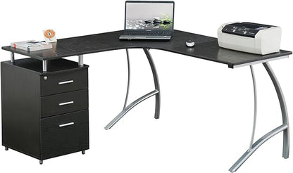 Techni Mobili Modern Computer File Cabinet and Storage L-Shaped Desk, Espresso - LeafyLoom