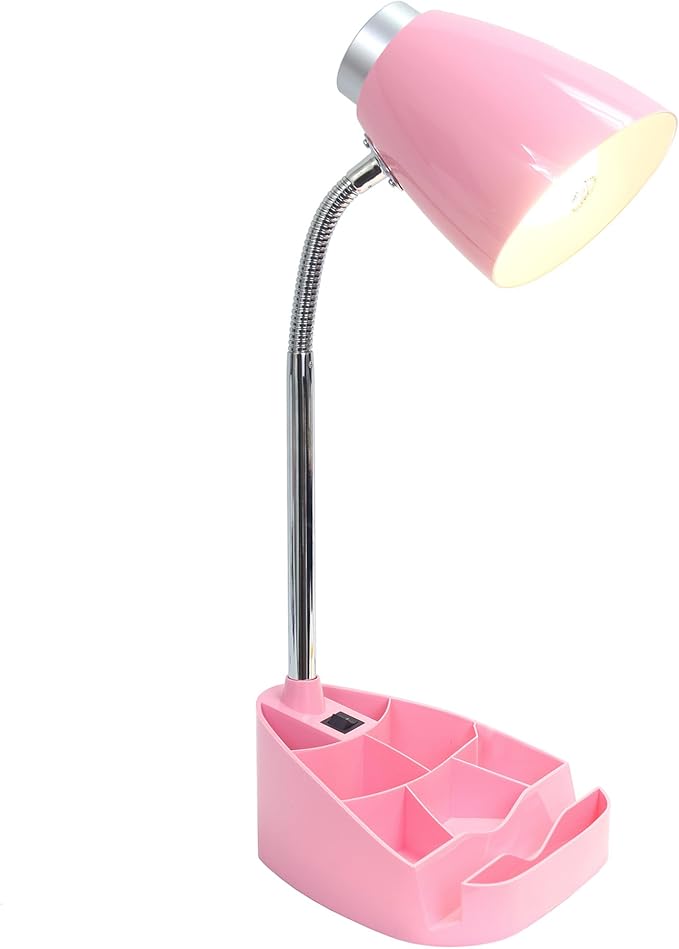 Simple Designs LD1002-PNK Gooseneck Organizer Desk Lamp with iPad Tablet Stand Book Holder, Pink - LeafyLoom