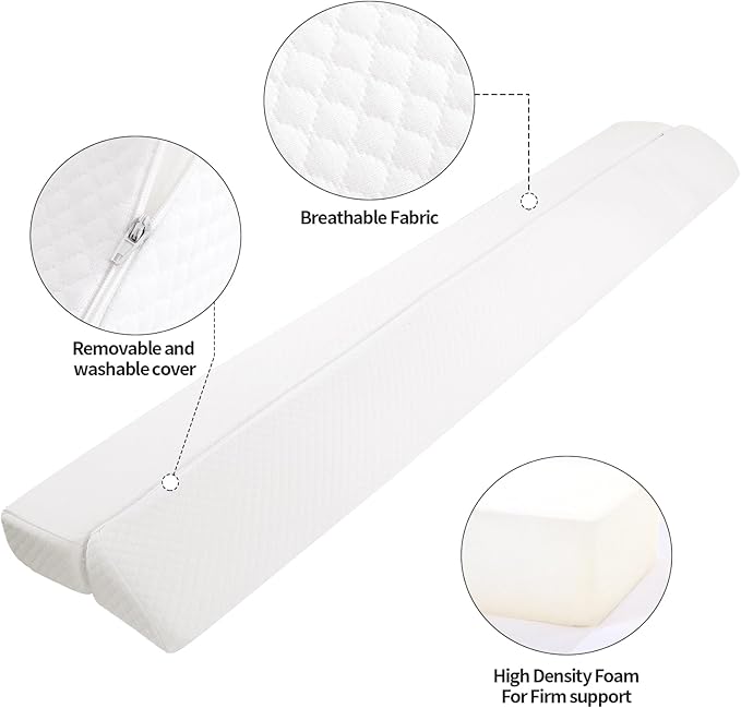 Pillow Wedge for Headboard Gap,Bed Gap Filler Twin Size,Foldable Bed Wedge Pillow for Headboard,White Bed Wedge Gap Filler,Foam Mattress Gap Filler,39"x6"x6" - LeafyLoom