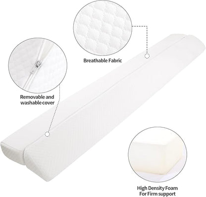 Pillow Wedge for Headboard Gap,Bed Gap Filler Twin Size,Foldable Bed Wedge Pillow for Headboard,White Bed Wedge Gap Filler,Foam Mattress Gap Filler,39"x6"x6" - LeafyLoom