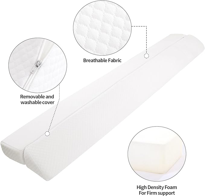 Pillow Wedge for Headboard Gap,Bed Gap Filler Queen Size,Foldable Bed Wedge Pillow for Headboard,White Bed Wedge Gap Filler,Foam Mattress Gap Filler,60"x6"x6" - LeafyLoom