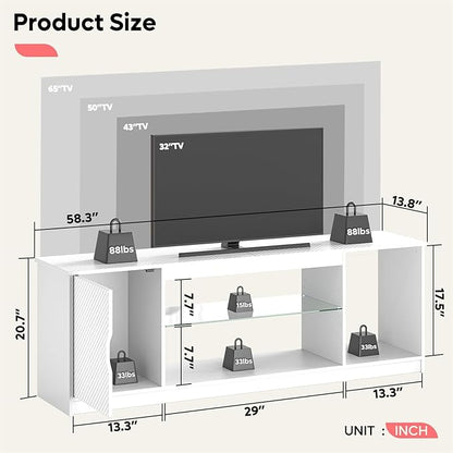 Bestier Gaming TV Stand with Removable Glass Shelves for 55/60/65 Inch TV,Led Entertainment Center & 22 Dynamic RGB Modes for PS5 PS4,Modern TV Console for Living Room Bedroom Carbon Fiber White - LeafyLoom