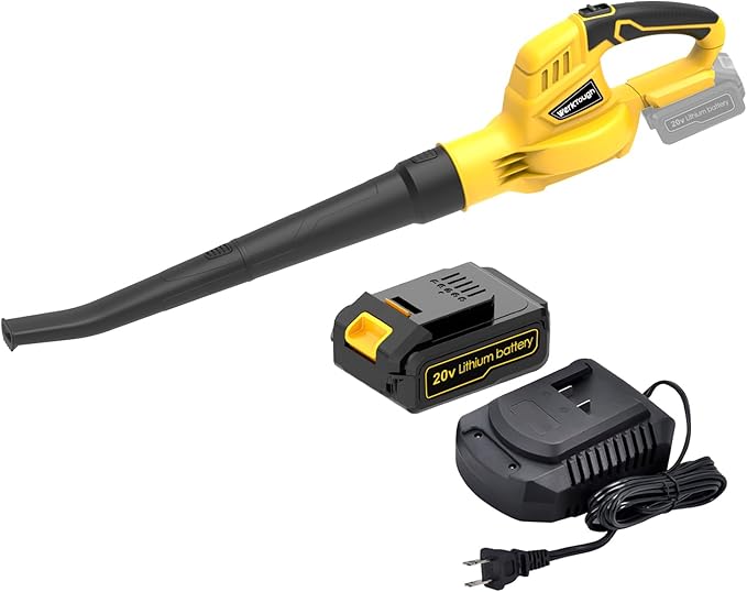 20V Cordless Leaf Blower with Battery Fast Charger Leaf Blower Sweeper (yellow 3.0A) - LeafyLoom