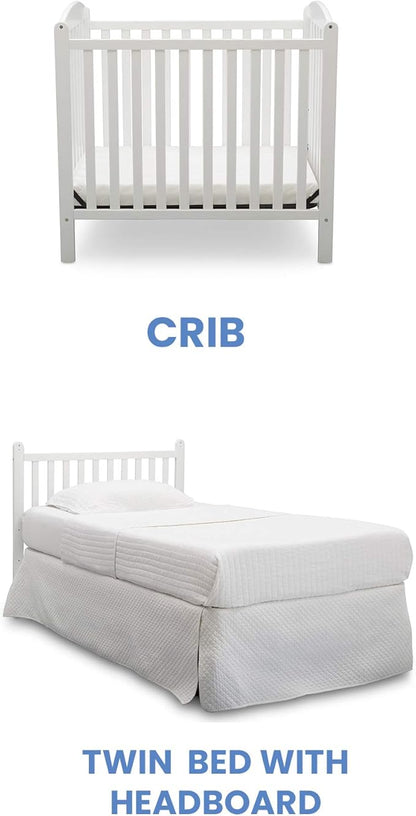 Delta Children Emery Mini Convertible Baby Crib with 2.75-inch Mattress, Bianca White - LeafyLoom