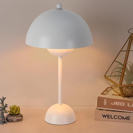 COSYLUX Modern Small Table Lamp for Bedroom, Cute Dome Shade Reflecting Light Reading Lamp for Living Room, Kid's Room, Study, Office, Beside Bedside Nightstand Desk Lamp(White) - LeafyLoom