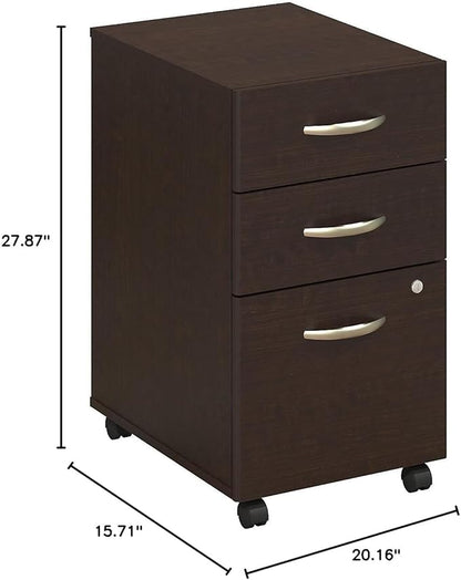 Bush Business Furniture Series C 3 Drawer Mobile File Cabinet in Mocha Cherry - Assembled - LeafyLoom