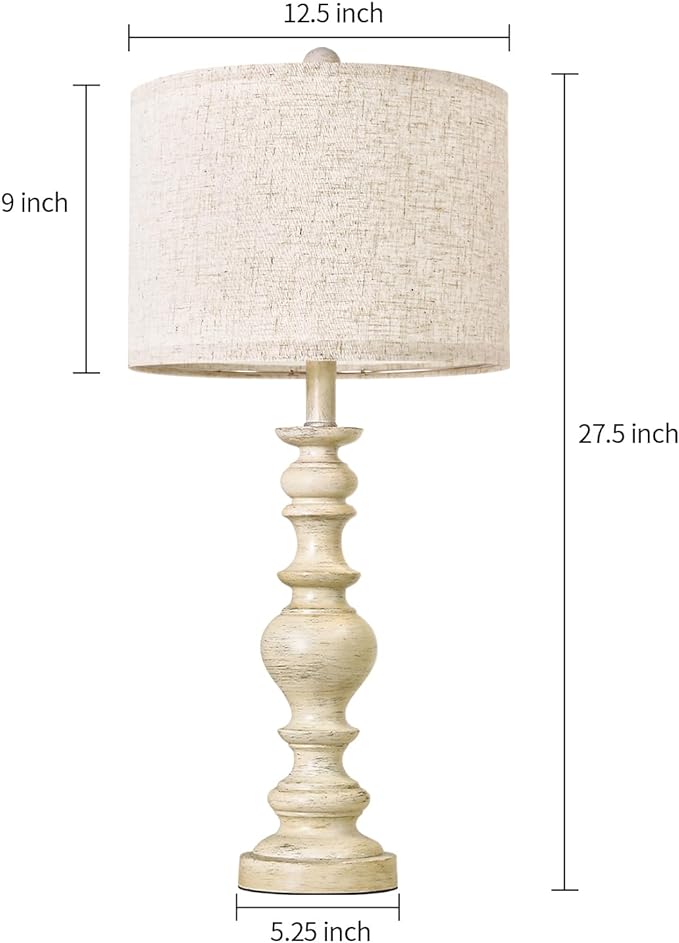 BOBOMOMO Resin 27.5" Farmhouse Lamps for Bedrooms Retro Side Table Lamps Bedside Lamp for Side Nightstand Living Room Off-white（1 Pack） - LeafyLoom