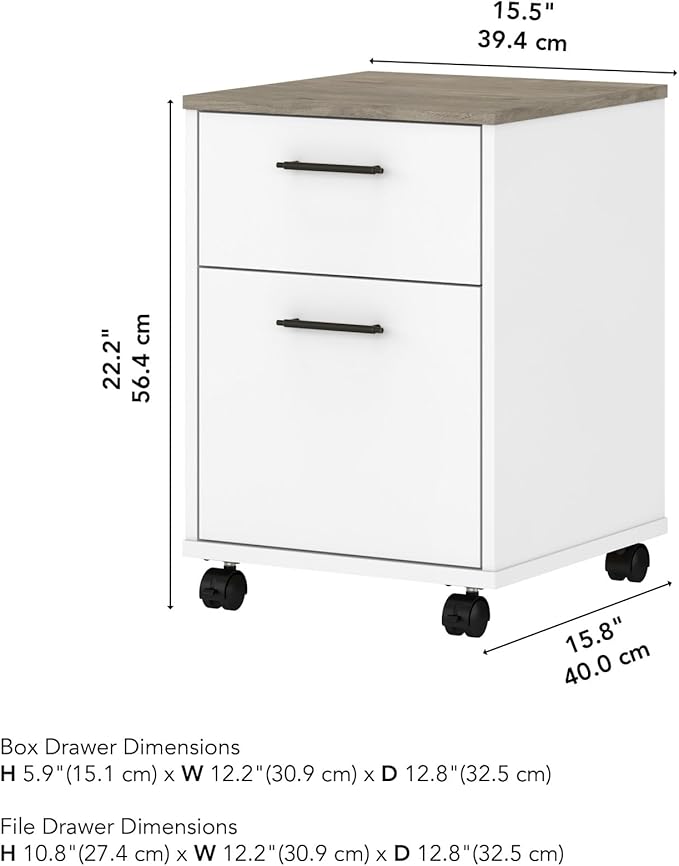 Bush KWF116G2W-03 2-Drawer Mobile File Cabinet Ltr/Lgl Shiplap Gray/Pure White 15.51-Inch - LeafyLoom