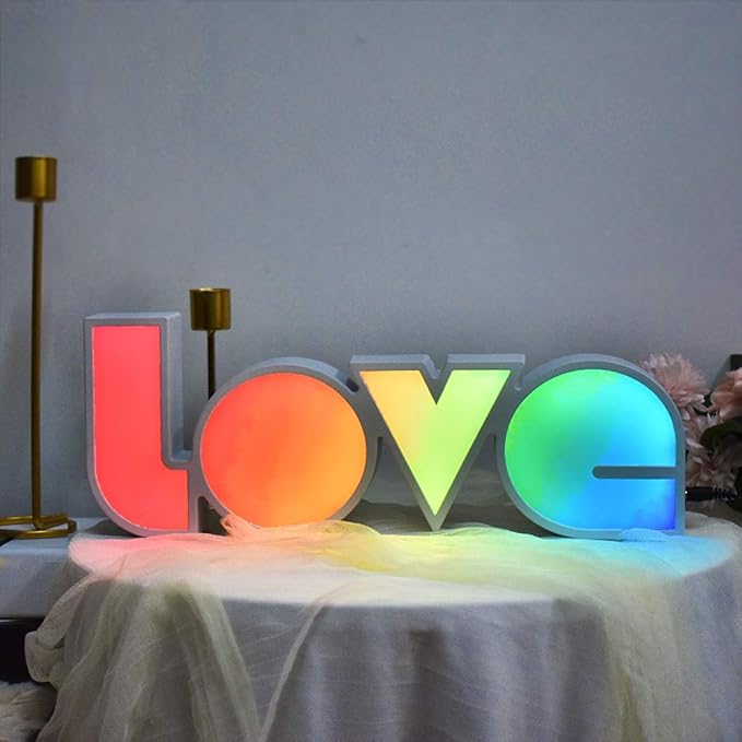 GUOCHENG LED Love Sign Lights - Love Marquee Signs Lamp Battery&USB Power Love Letters Decoration for Home Children Kids Bedroom Nursery,Valentine's Day Gifts(RGB) - LeafyLoom