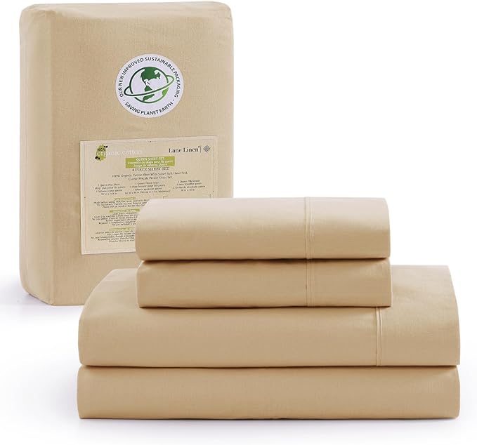 LANE LINEN 100% Organic Cotton Twin XL Sheets Set 3-Piece Pure Percale Soft Bedding Breathable Fits Mattress Upto 15" Deep - Linen - LeafyLoom