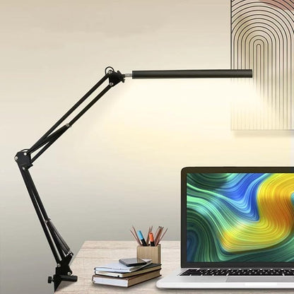 Desk Lamp,12W Eye-Caring Metal Swing Arm Desk Lamp with Clamp, 20 Brightness Dimmable Clamp Desk Light with Memory Function, 360 Degree Spin Architect Table Desk Lamps for Dorms, Studios Reading - LeafyLoom