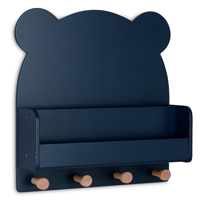 Delta Children babyGap Charlie 6-in-1 Convertible Crib + Brannan Bear Bookcase with Bins + Brannan Bear Wall Shelf with 4 Hooks, Navy (Bundle) - LeafyLoom