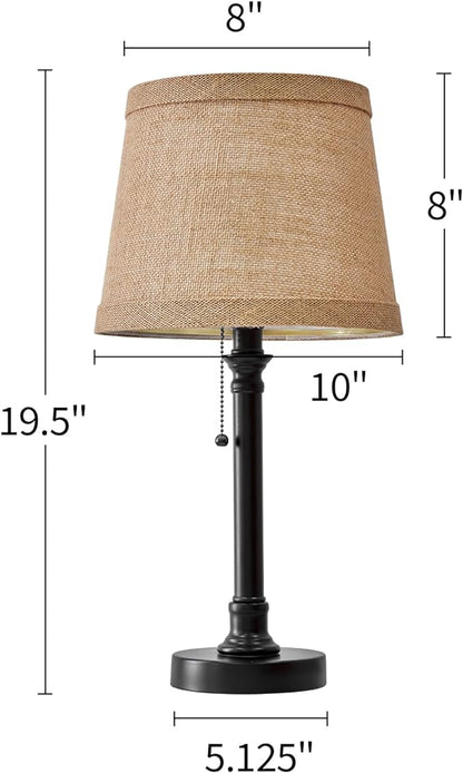 Oneach 19.5" Small Table Lamp for Bedroom - Bedside Lamps for Nightstand, Black Table Lamp for Living Room with Fabric Shade, Desk Reading Lamp for Kids Room Living Room Office Dorm - LeafyLoom