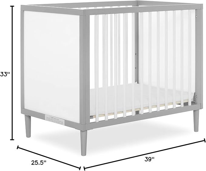 Lucas Mini Modern Crib with Rounded Spindles, 39"L x 25.5"W x 33"H - LeafyLoom