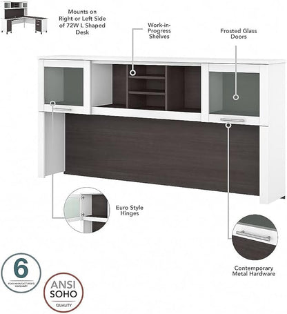 Bush Furniture Somerset 72W Desk Hutch in White and Storm Gray - LeafyLoom