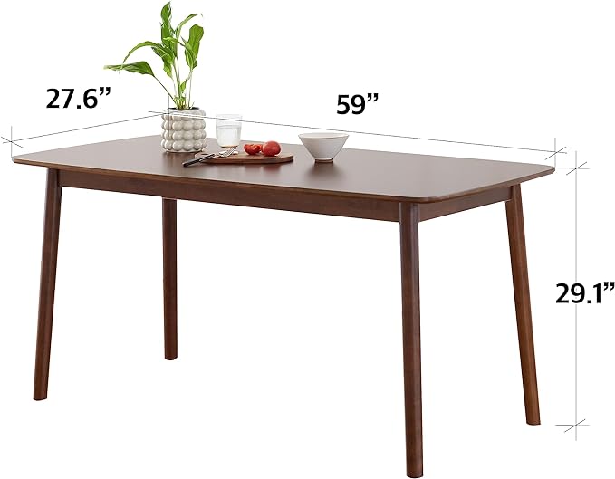 Livinia Aslan 59" Malaysian Oak Rectangular Wooden Dining Table/Large Solid Wood Kitchen Desk (Walnut) - LeafyLoom