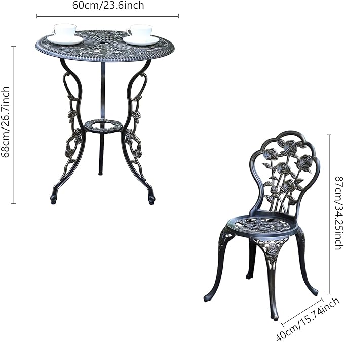 Patio Bistro Set.Rust-Resistant Cast Aluminum Bistro Table Set with Umbrella Hole for Backyard (Rose Copper) - LeafyLoom