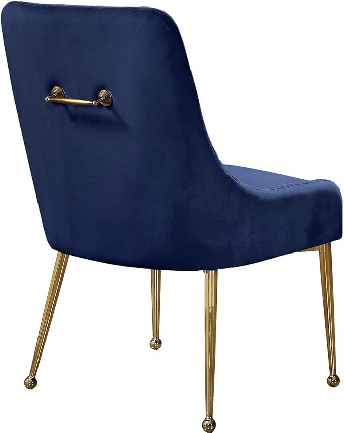 Meridian Furniture Owen Collection Modern | Contemporary Velvet Upholstered Dining Chair with Polished Gold Legs, Set of 2, 24" W x 21" D x 34.5" H, Navy - LeafyLoom