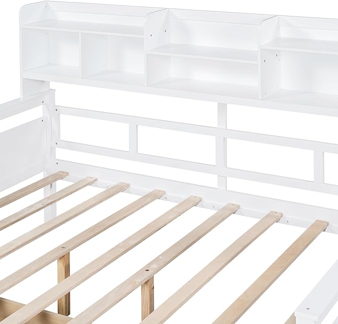 Merax Full Wood Daybed with Bedside Shelves and Two Drawers Sofa Bed Frame for kids Boys Girls/No Box Spring Needed White - LeafyLoom