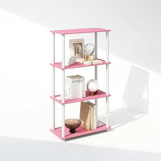 Furinno Turn-N-Tube 4-Tier Multipurpose Shelf Display Rack, Shelving Unit, Bookcase, Pink/White - LeafyLoom