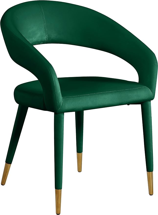 Meridian Furniture Destiny Collection Modern | Contemporary Velvet Upholstered Rounded Back Dining Chair, 23" W x 23" D x 31.5" H, Green - LeafyLoom