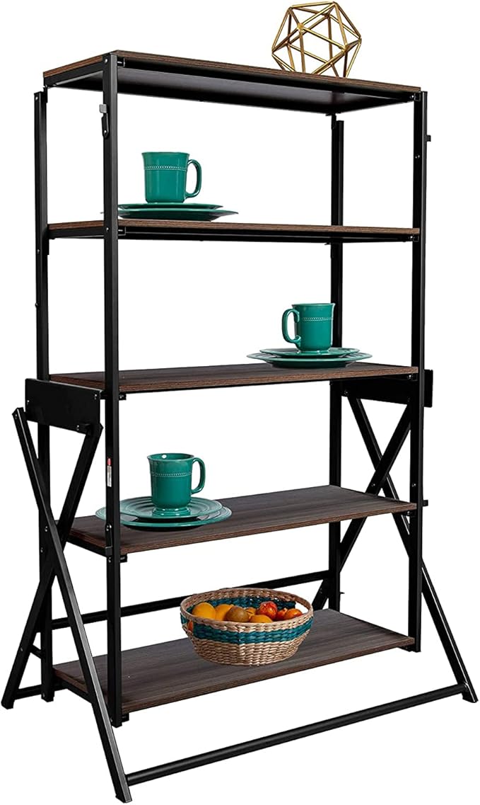 Origami modern 2 in 1 shelf to table Style, Organizer Deco Rack magically turn to a table/desk in a second, fully assembled, patent pending, Black/walnut (STT-WLN) - LeafyLoom