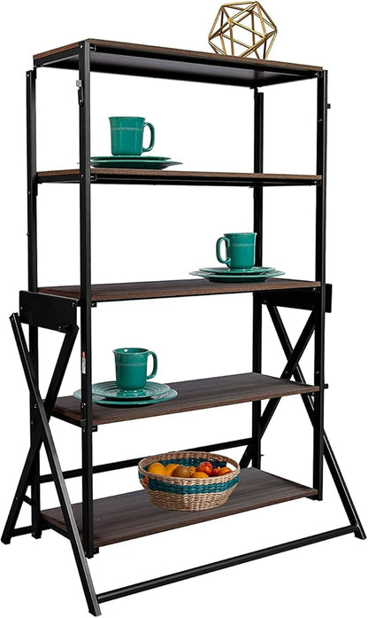 Origami modern 2 in 1 shelf to table Style, Organizer Deco Rack magically turn to a table/desk in a second, fully assembled, patent pending, Black/walnut (STT-WLN) - LeafyLoom