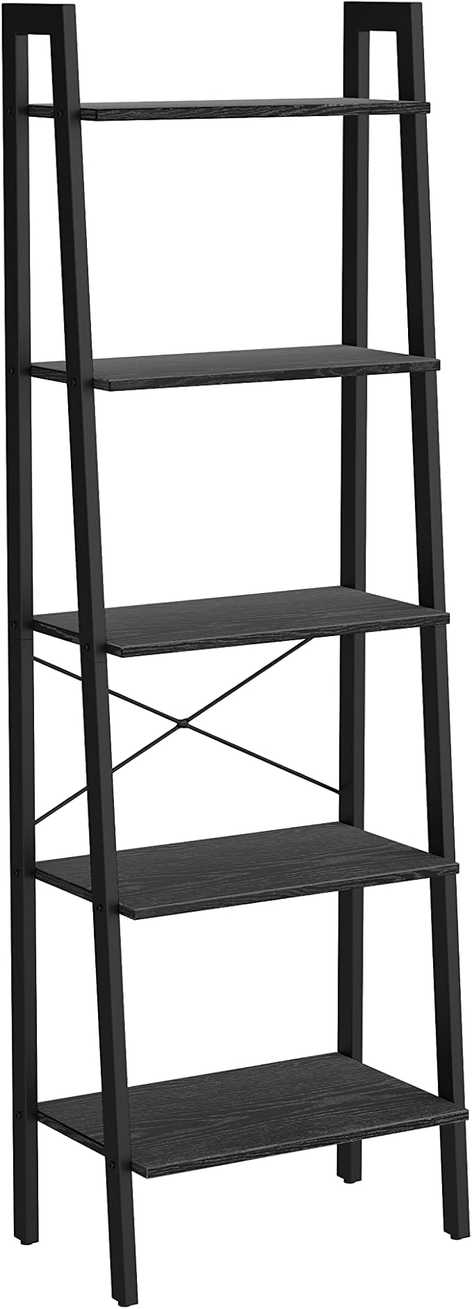 VASAGLE Ladder Shelf, 5-Tier Bookshelf, Storage Rack, Bookcase with Steel Frame, for Living Room Home Office, Kitchen, Bedroom, Industrial Style, Ebony Black + Black - LeafyLoom