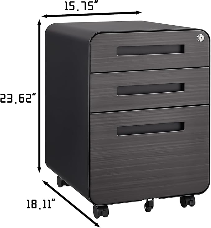 3 Drawer Mobile Desk Office with Lock and Wheels,Versatile Storage Cabinets w/Anti-Tilting Cold Rolled Steel Waterproof Moisture-Proof,for Legal/Letter/A4 Files,Dark Brown - LeafyLoom